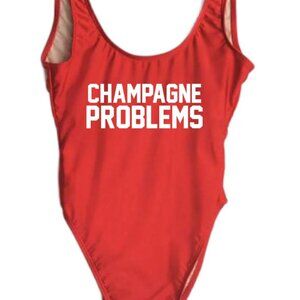 Champagne Problems Red and White One Piece Swimsuit - Size Small